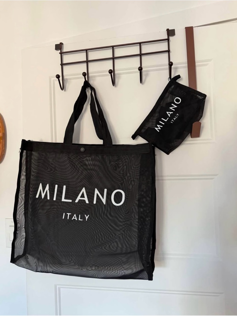 Milano Black Mesh Tote Bag with Zip Pouch